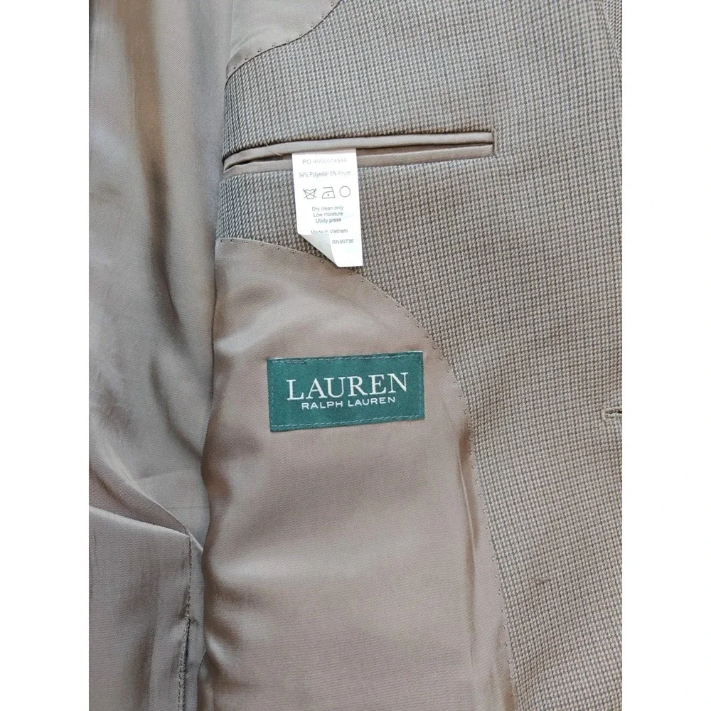 Lauren Ralph Lauren Mens Sports Coat 44L Brown Blue Geometric 2 Button Blazer